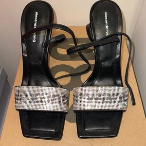 Alexander Wang Julie ankle strap crystal logo heels
